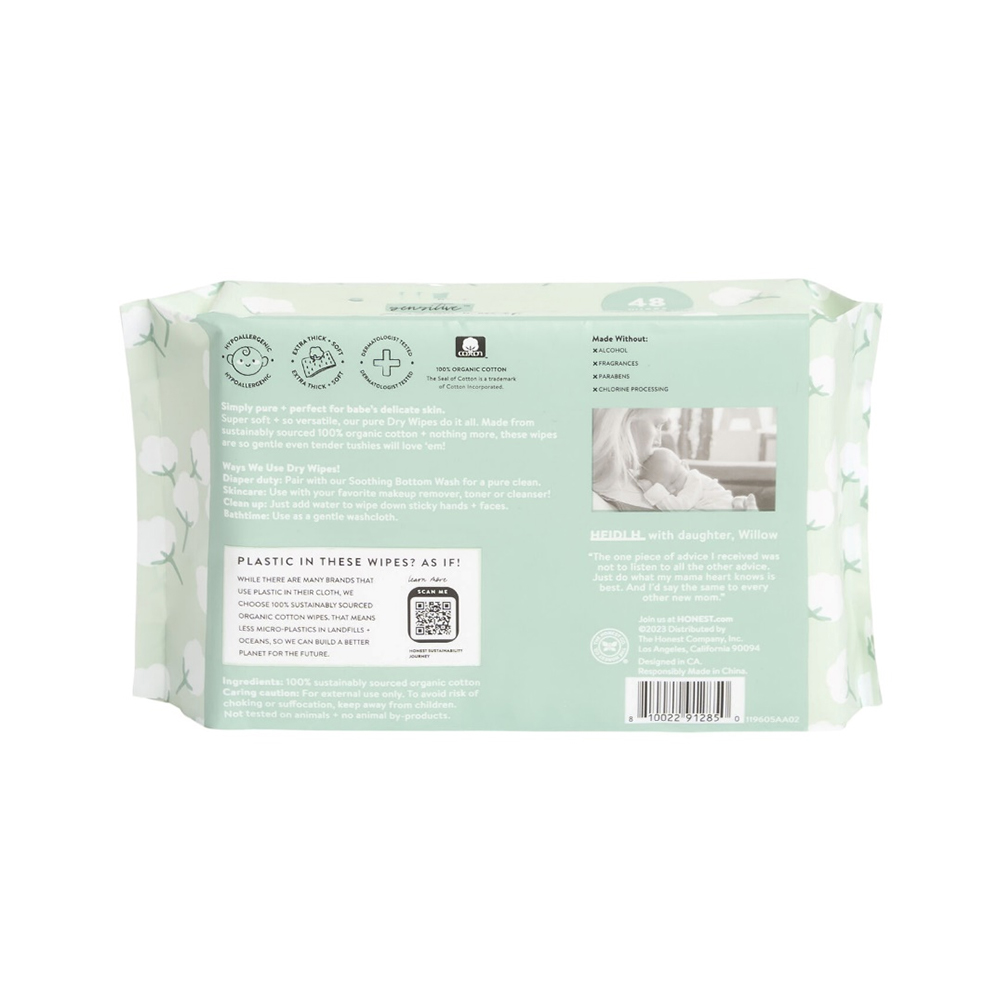 48 Count Organic Cotton Dry Wipes